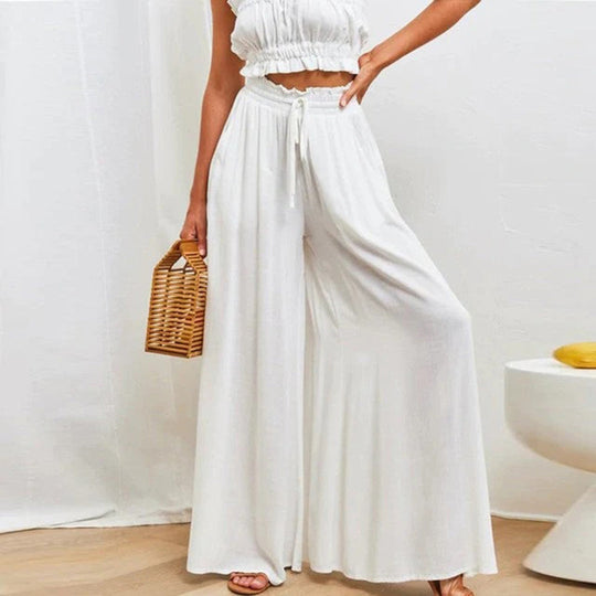 Women’s Drawstring Palazzo Pants – High-Waisted Wide-Leg Trousers