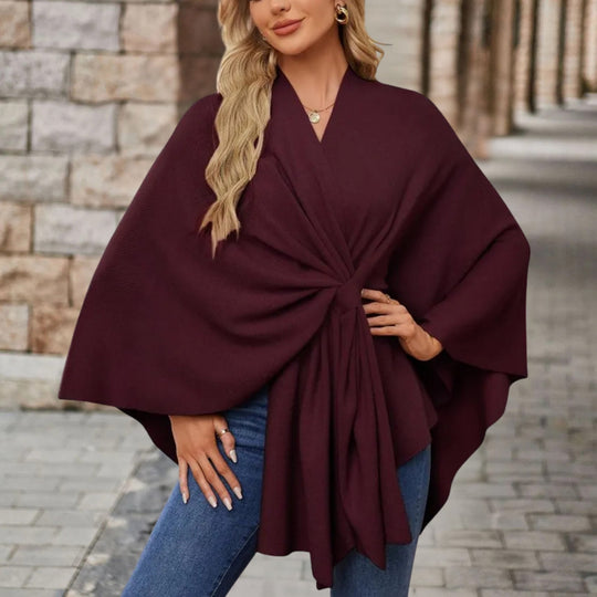 Women’s Elegant Bow Poncho – Lightweight Flowing Layer