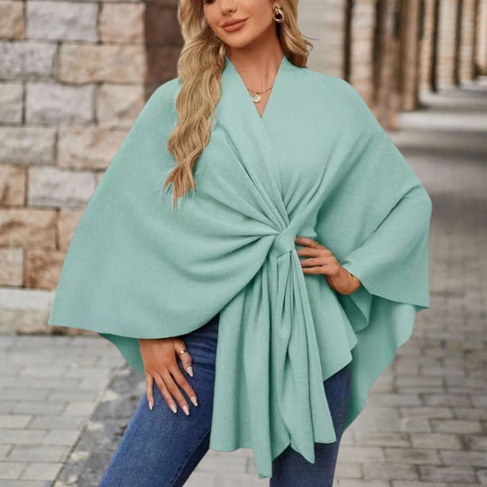 Women’s Elegant Bow Poncho – Lightweight Flowing Layer