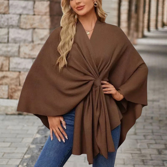 Women’s Elegant Bow Poncho – Lightweight Flowing Layer
