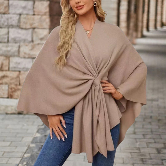 Women’s Elegant Bow Poncho – Lightweight Flowing Layer