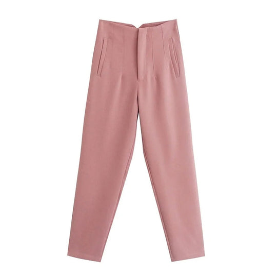 Women’s Elegant High-Waisted Pants – Straight Ankle-Length Trousers