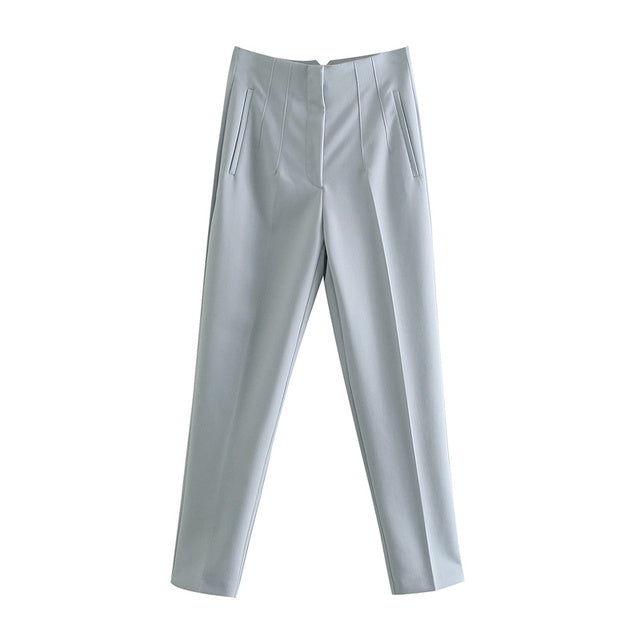Women’s Elegant High-Waisted Pants – Straight Ankle-Length Trousers