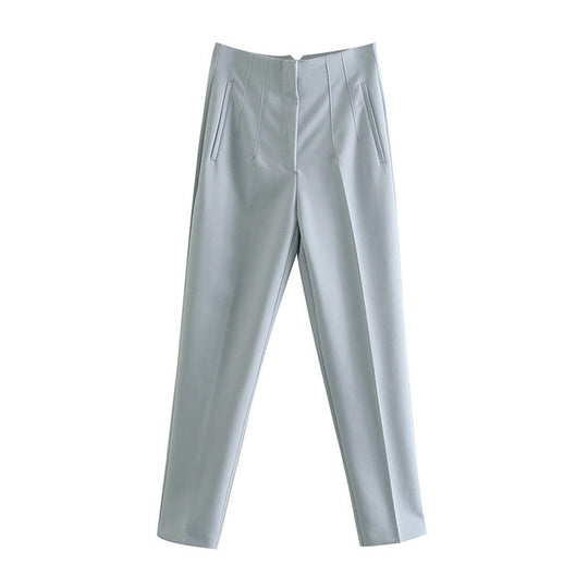 Women’s Elegant High-Waisted Pants – Straight Ankle-Length Trousers