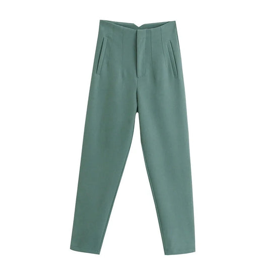 Women’s Elegant High-Waisted Pants – Straight Ankle-Length Trousers