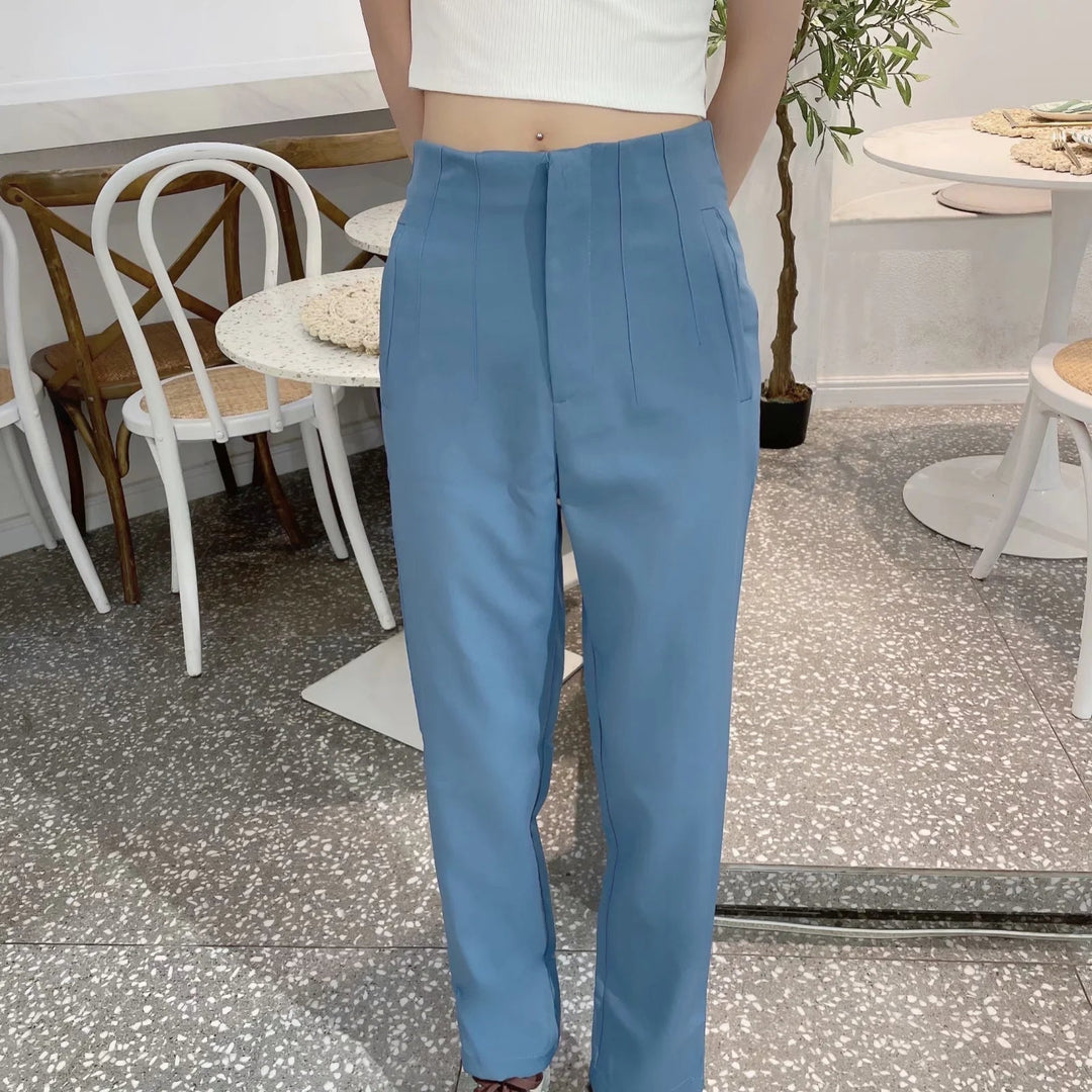 Women’s Elegant High-Waisted Pants – Straight Ankle-Length Trousers