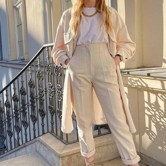 Women’s Elegant High-Waisted Pants – Straight Ankle-Length Trousers