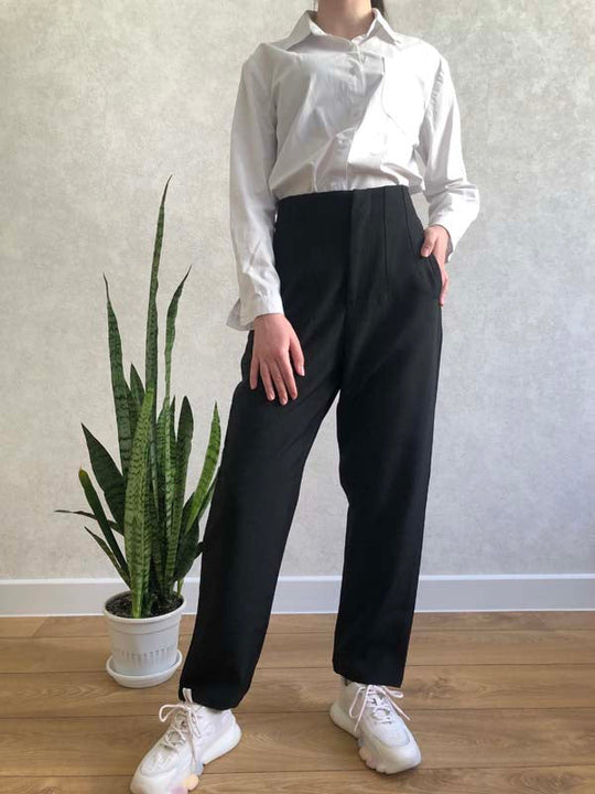 Women’s Elegant High-Waisted Pants – Straight Ankle-Length Trousers
