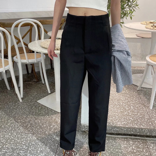 Women’s Elegant High-Waisted Pants – Straight Ankle-Length Trousers