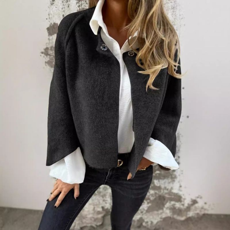 Women's Faux Wool Jacket – Fitted Long-Sleeve Warm Outerwear