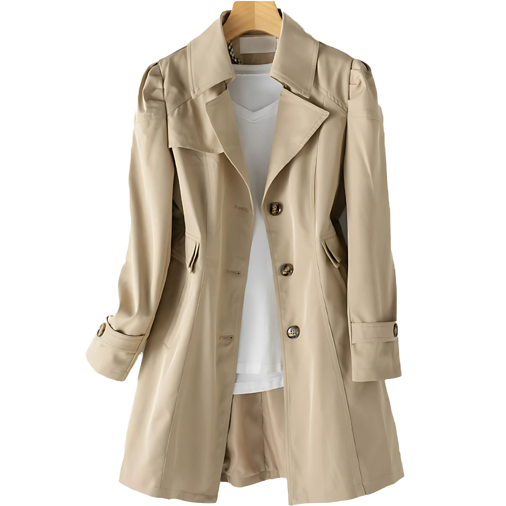 Women’s Fitted Button-Front Trench Coat with Classic Collar