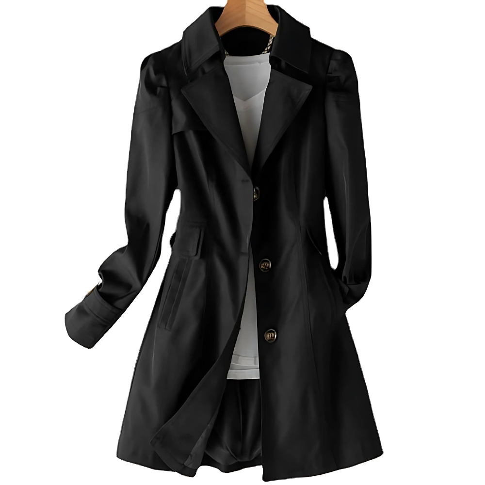 Women’s Fitted Button-Front Trench Coat with Classic Collar