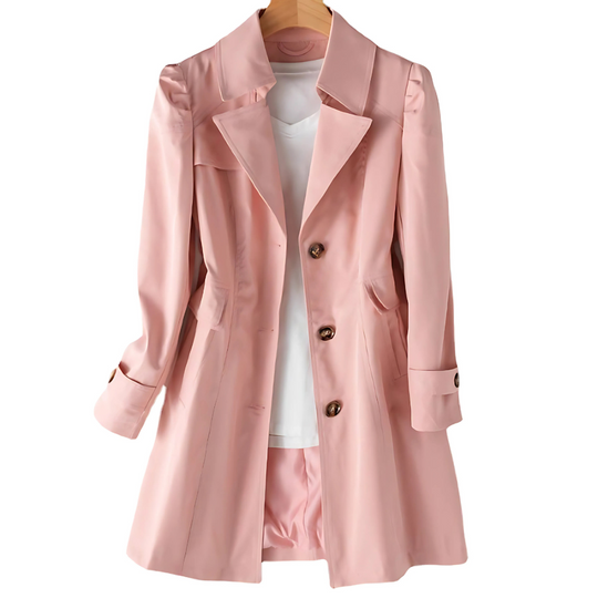 Women’s Fitted Button-Front Trench Coat with Classic Collar