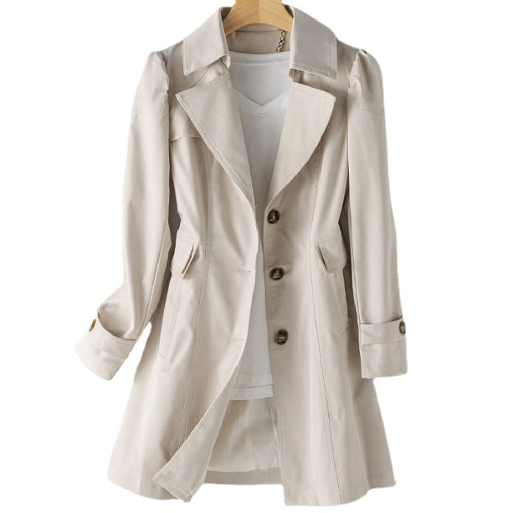 Women’s Fitted Button-Front Trench Coat with Classic Collar