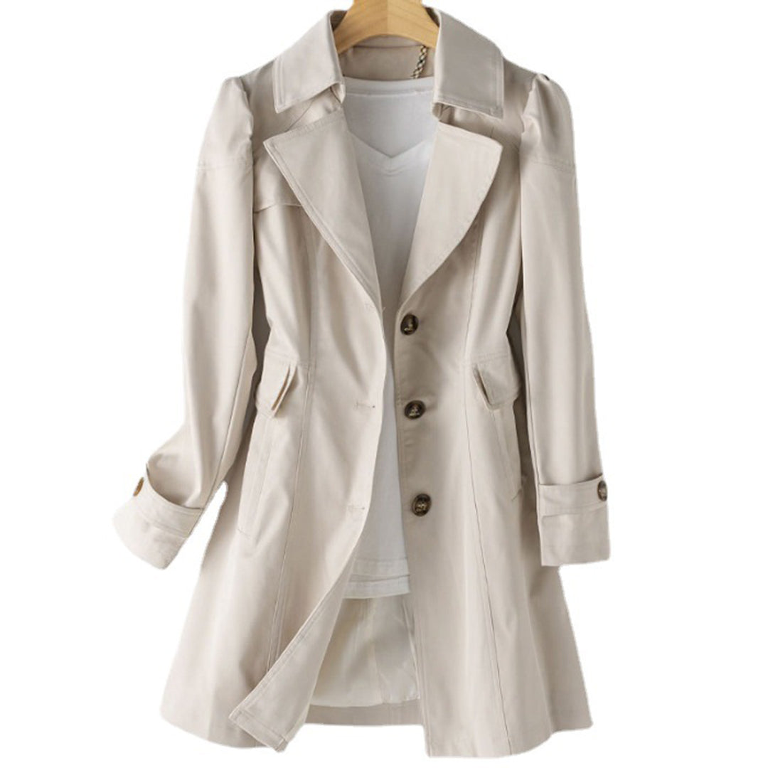 Women’s Fitted Button-Front Trench Coat with Classic Collar