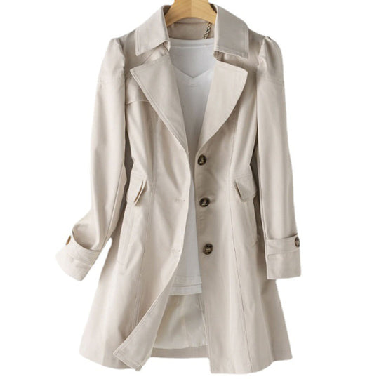 Women’s Fitted Button-Front Trench Coat with Classic Collar