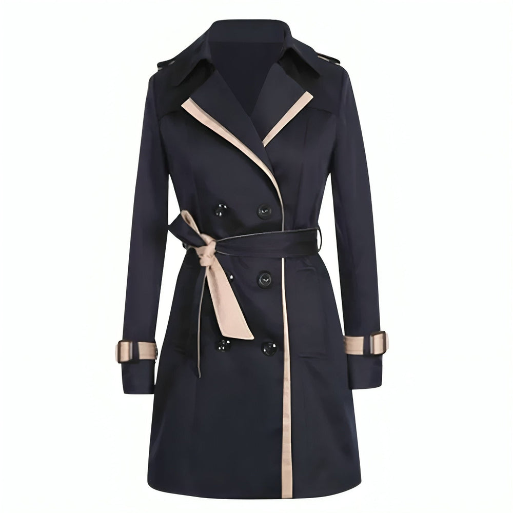 Women's Fitted Double-Breasted Trench Coat with Back Bow