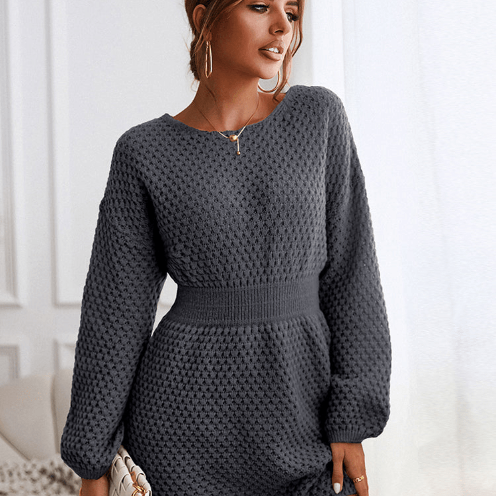 Women's Fitted Knit Mini Sweater Dress with Long Sleeves