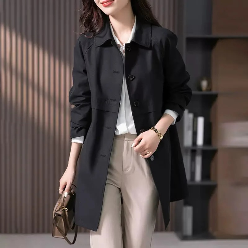 Women’s Fitted Short Trench Coat with Single-Button Closure