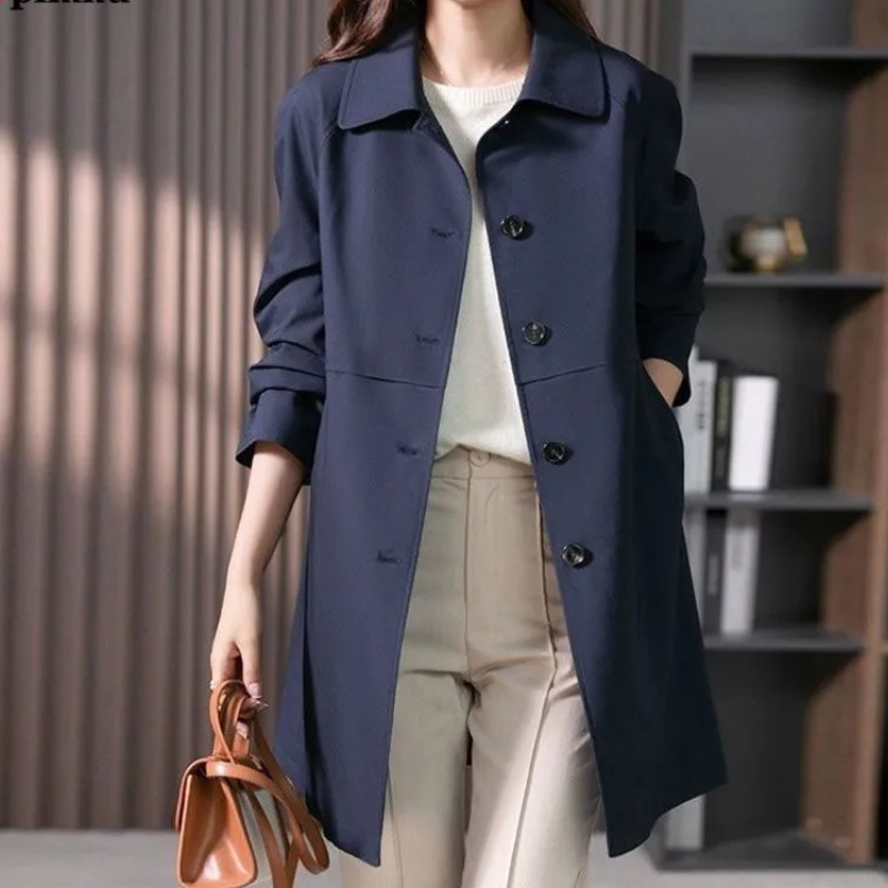 Women’s Fitted Short Trench Coat with Single-Button Closure
