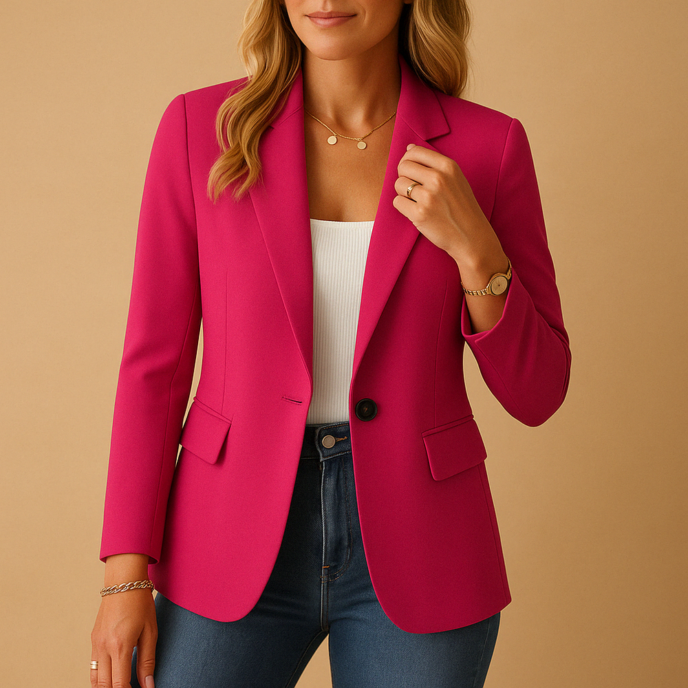 Women's Fitted Stretch Blazer with Structured Shoulders and Single Button