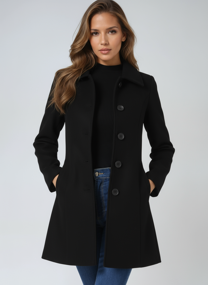 Women's Fitted Winter Trench Coat – Single-Breasted Classic Outerwear