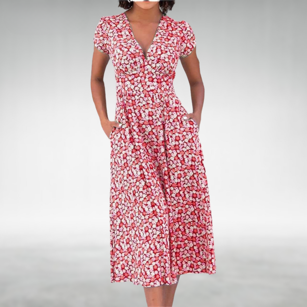 Women's Flared Midi Summer Dress – Lightweight Short-Sleeve Style