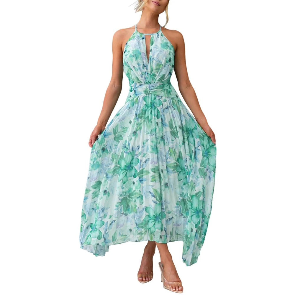 Women's Floral Halter Maxi Dress – Elegant Bohemian Summer Style