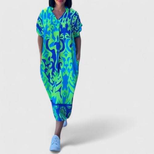 Women's Floral Maxi Dress – V-Neck Short-Sleeve Wrap Style