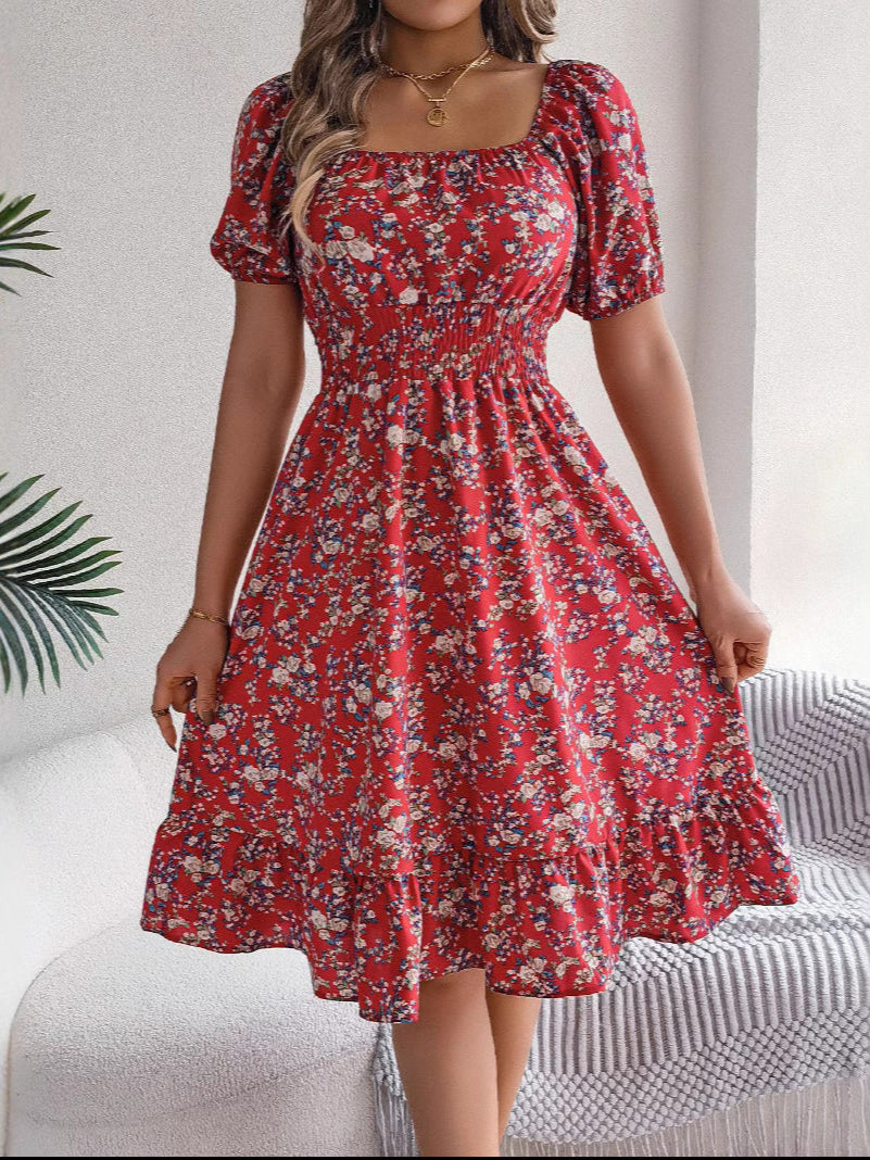 Women's Floral Off-Shoulder Ruffle Midi Dress
