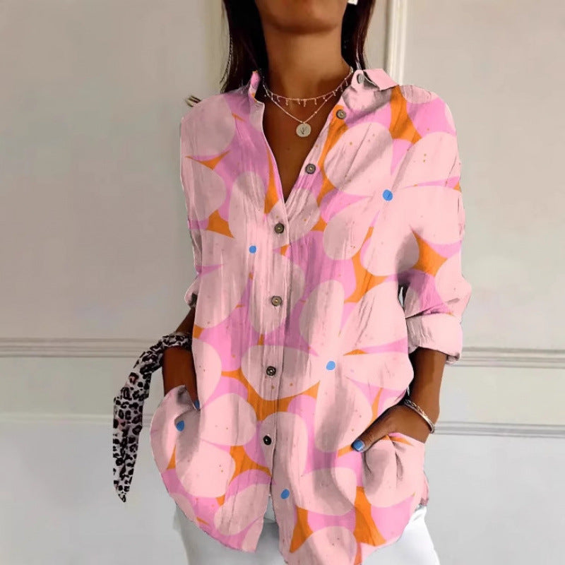 Women's Floral Print Shirt – Colourful Long-Sleeve Button-Up Top