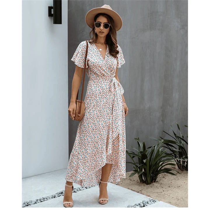 Women's Floral Wrap Dress – Ruffle-Sleeve Asymmetric Summer Style