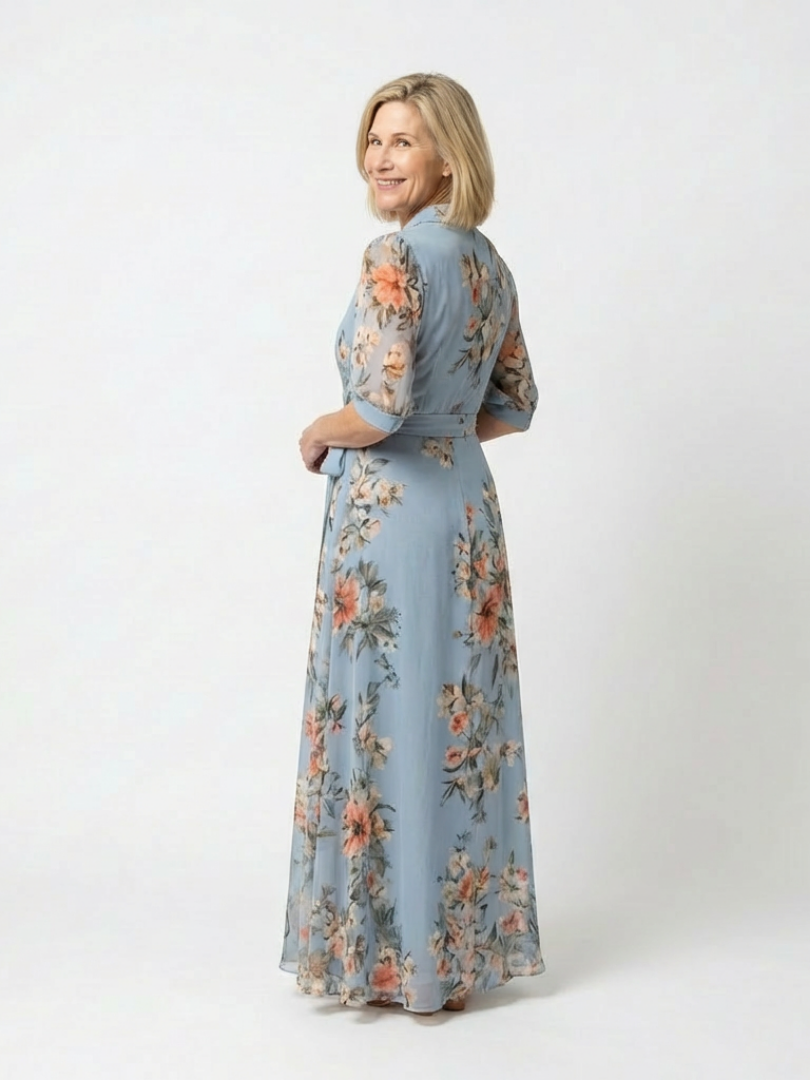 Women's Floral Wrap Maxi Dress – Elegant V-Neck Summer Style