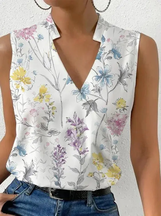 Women’s Flowing Sleeveless V-Neck Top – Office and Summer Style