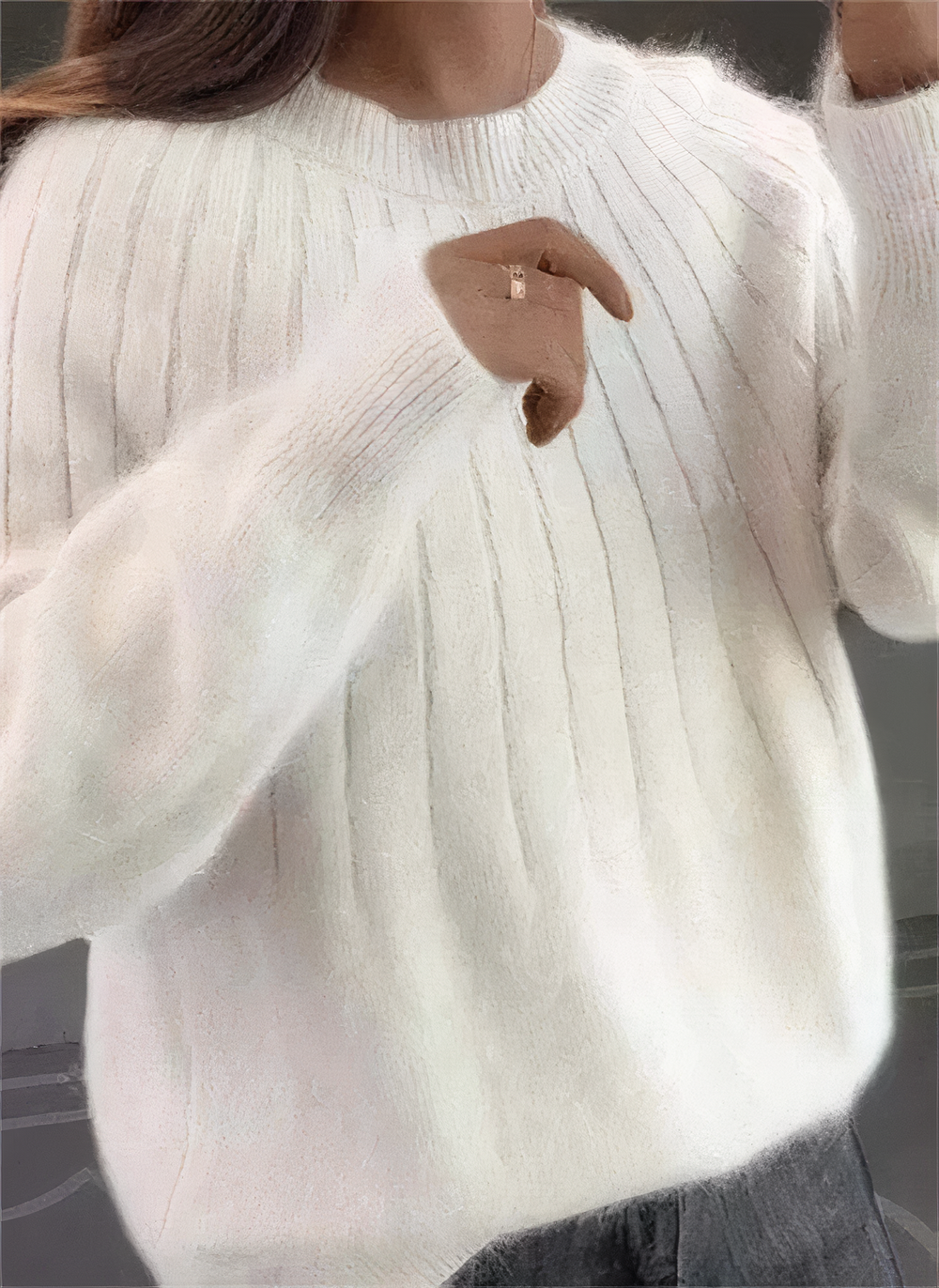 Women's Fluffy Crew-Neck Sweater – Relaxed Winter Knit