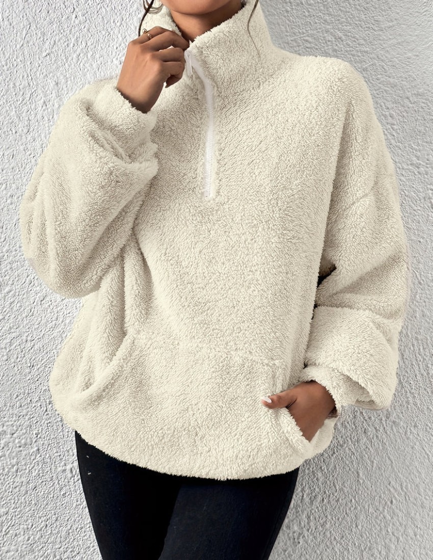 Women’s Fluffy Crew-Neck Sweater – Soft Relaxed Pullover