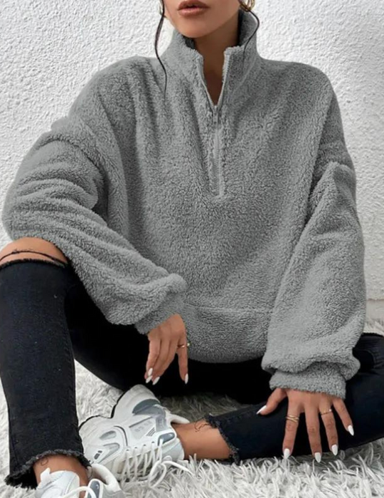 Women’s Fluffy Crew-Neck Sweater – Soft Relaxed Pullover