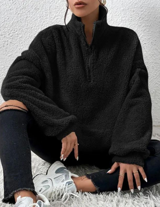 Women’s Fluffy Crew-Neck Sweater – Soft Relaxed Pullover