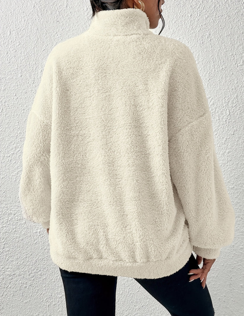 Women’s Fluffy Crew-Neck Sweater – Soft Relaxed Pullover