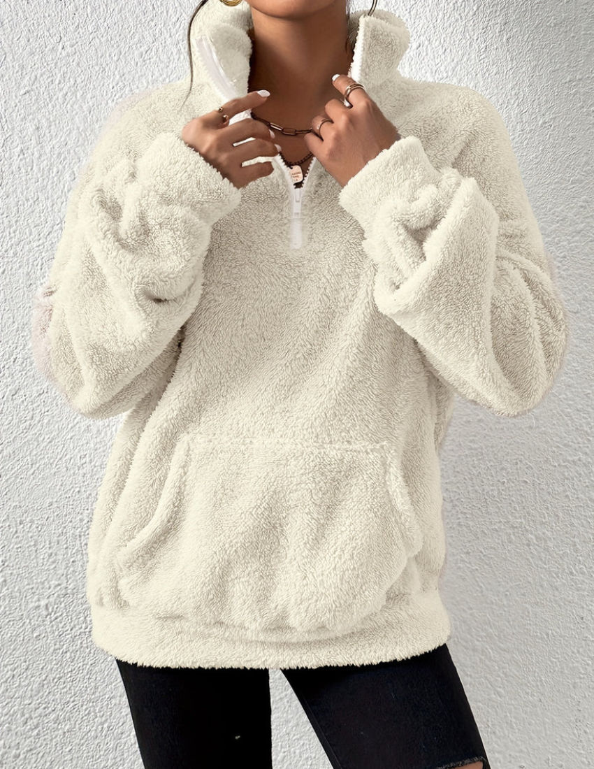 Women’s Fluffy Crew-Neck Sweater – Soft Relaxed Pullover