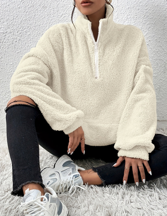 Women’s Fluffy Crew-Neck Sweater – Soft Relaxed Pullover
