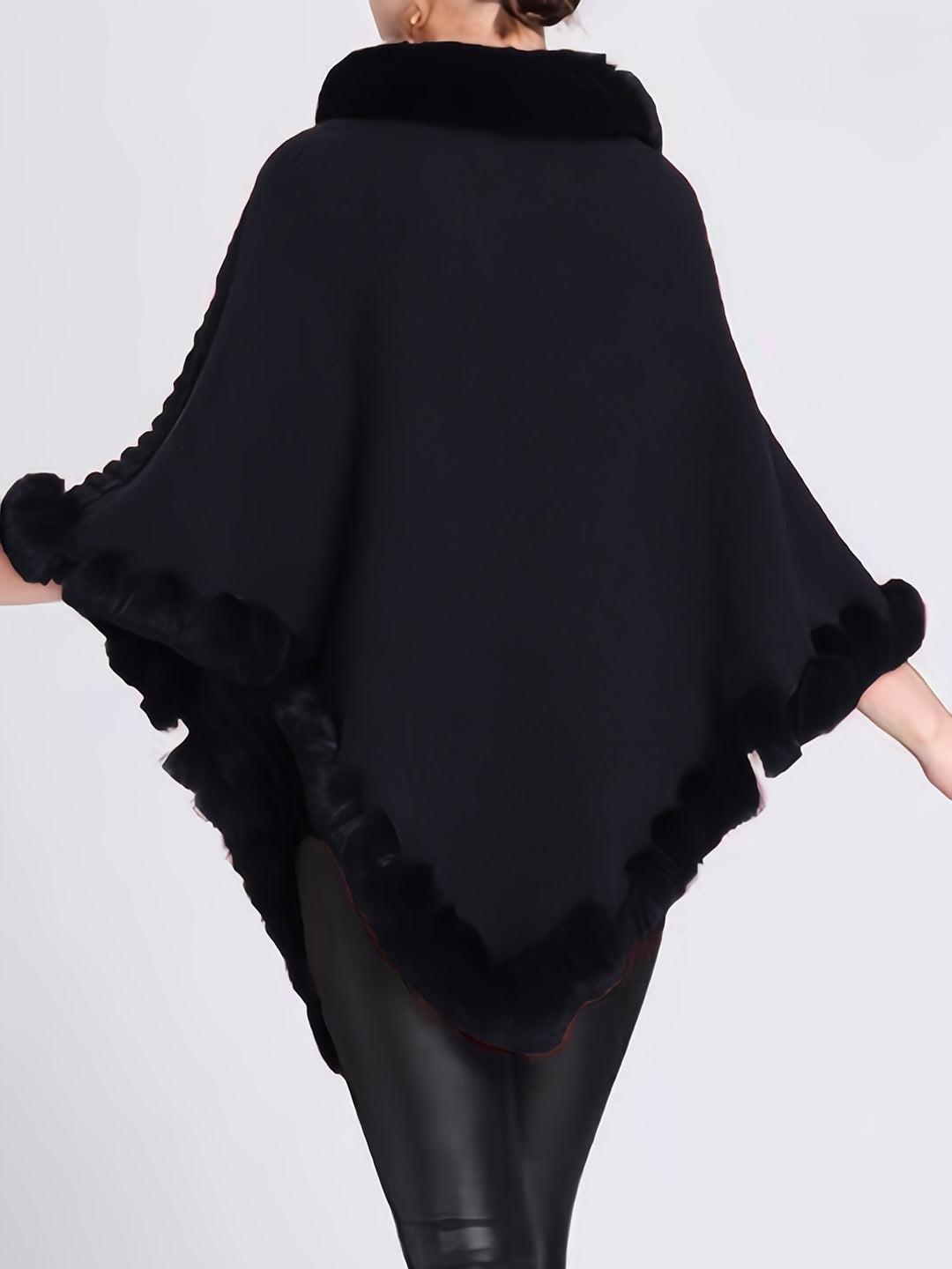 Women’s Fur-Trim Knitted Poncho – Soft Acrylic Winter Cape