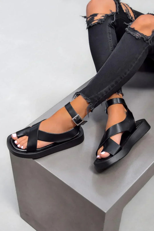 Women’s Gladiator Sandals with Adjustable Buckles and Thick Cushioned Sole