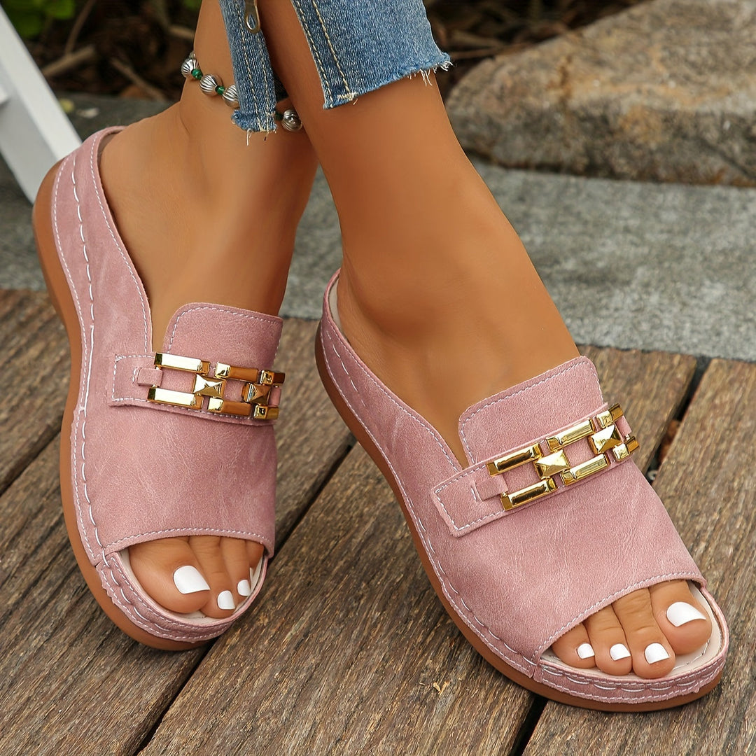 Women’s Gold Chain Slide Sandals with Cushioned Footbed
