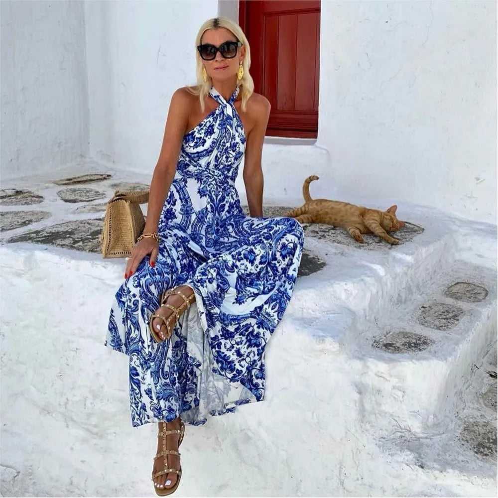 Women's Halter-Neck Backless Maxi Dress – Elegant Summer Fit
