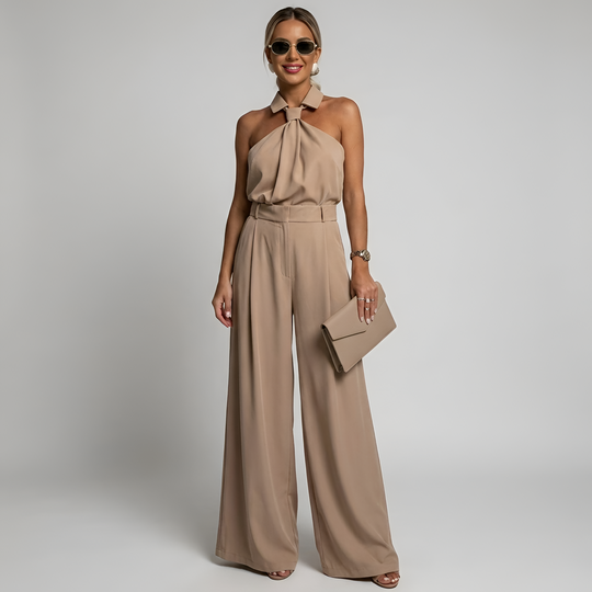 Women’s Halter Wide-Leg Jumpsuit – Flowing Outfit for Parties and Ceremonies