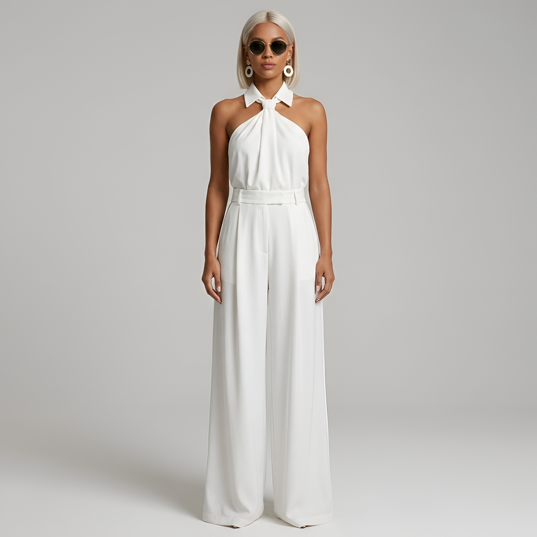 Women’s Halter Wide-Leg Jumpsuit – Flowing Outfit for Parties and Ceremonies
