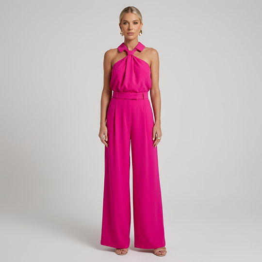 Women’s Halter Wide-Leg Jumpsuit – Flowing Outfit for Parties and Ceremonies