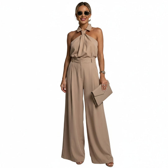 Women’s Halter Wide-Leg Jumpsuit – Flowing Outfit for Parties and Ceremonies