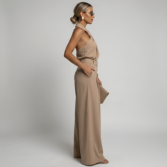 Women’s Halter Wide-Leg Jumpsuit – Flowing Outfit for Parties and Ceremonies